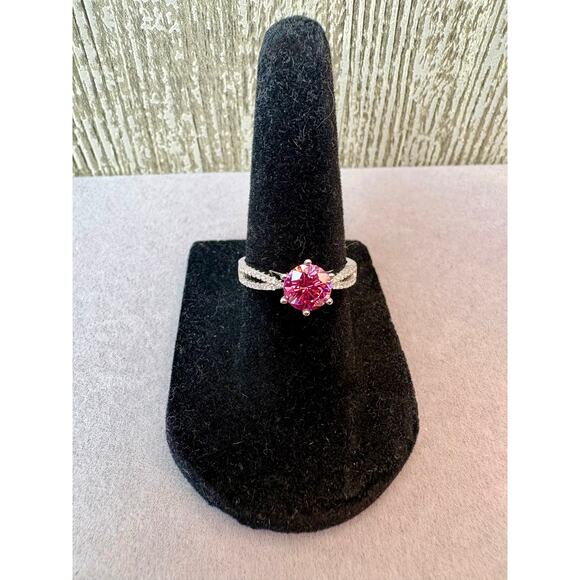 NEW Pink Sakura/White Moissanite - 75% 18k White Gold, Sz.6 - Picture 2 of 9